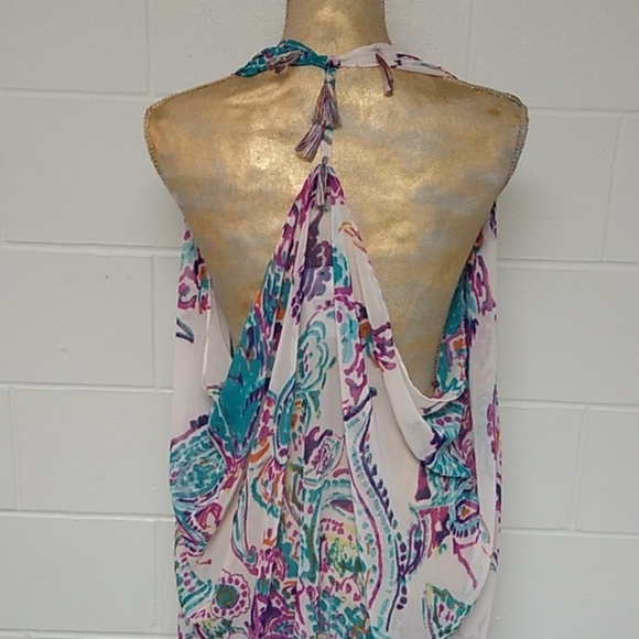 CEJON TROPICAL PAISLEY TASSEL SHRUG BEACHY SUMMER COVERUP - Picture 3 of 7